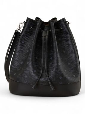 MCM Black Drawstring Bucket Shoulder Bag